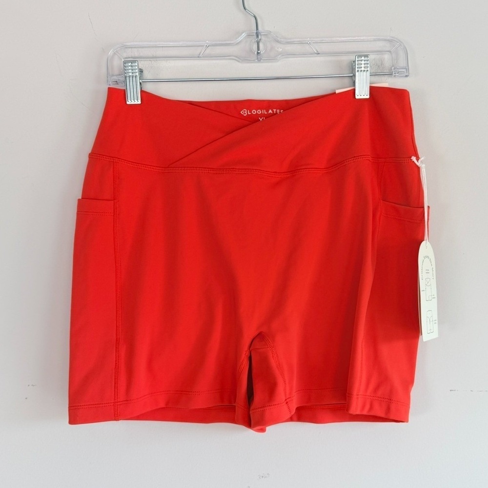 Blogilates Crisscross Scrunch Bike Shorts XL Spicy Orange Athletic Pockets